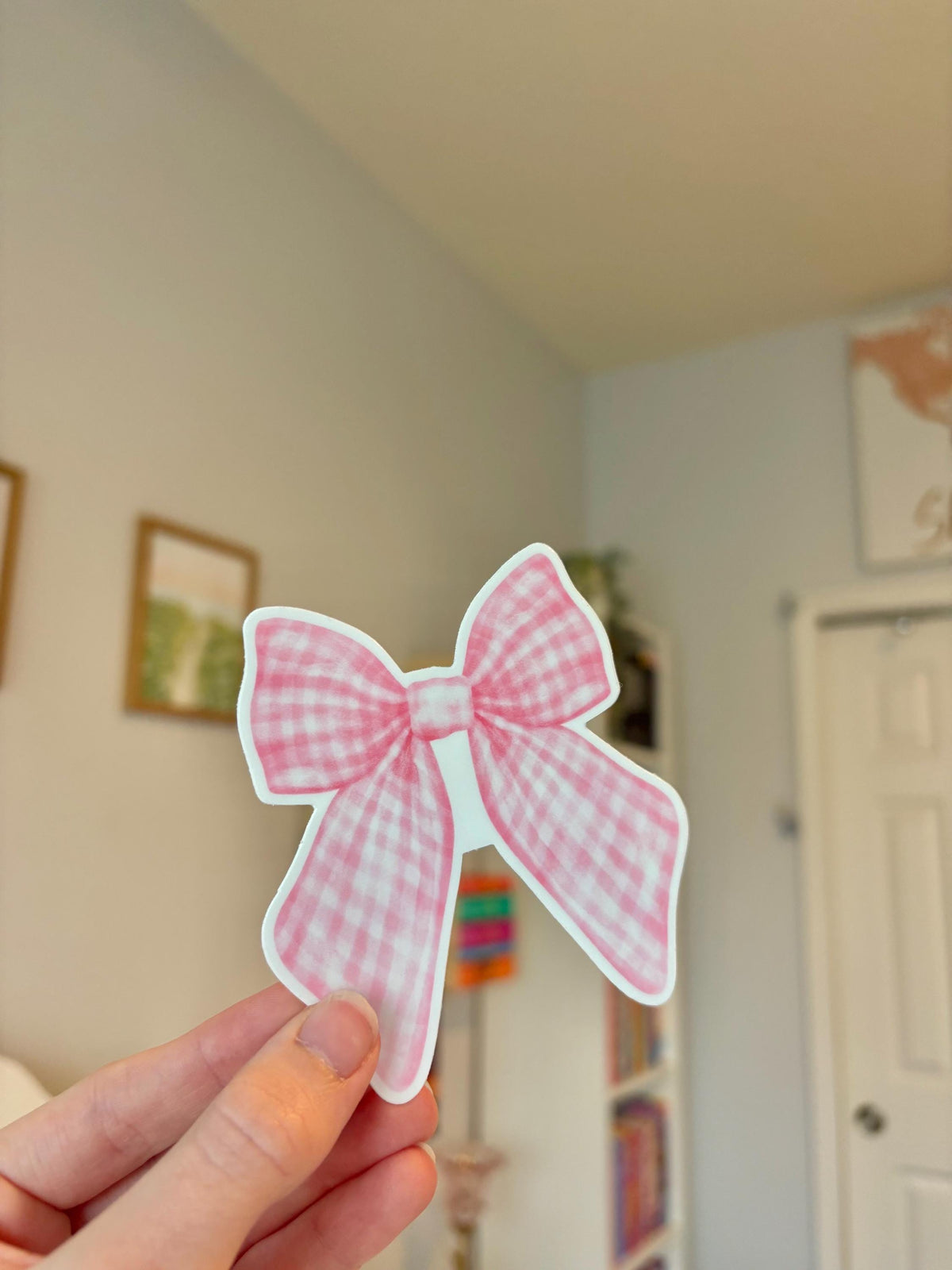 Pink Gingham Bow Sticker