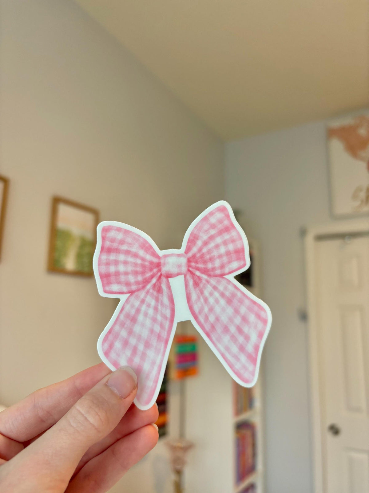 Pink Gingham Bow Sticker