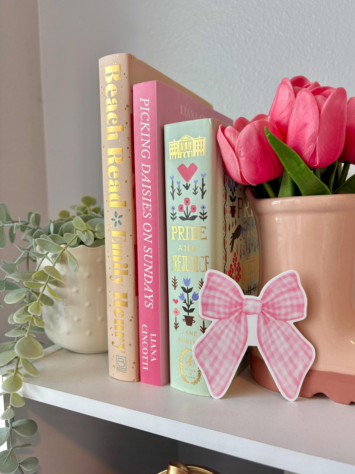 Pink Gingham Bow Sticker