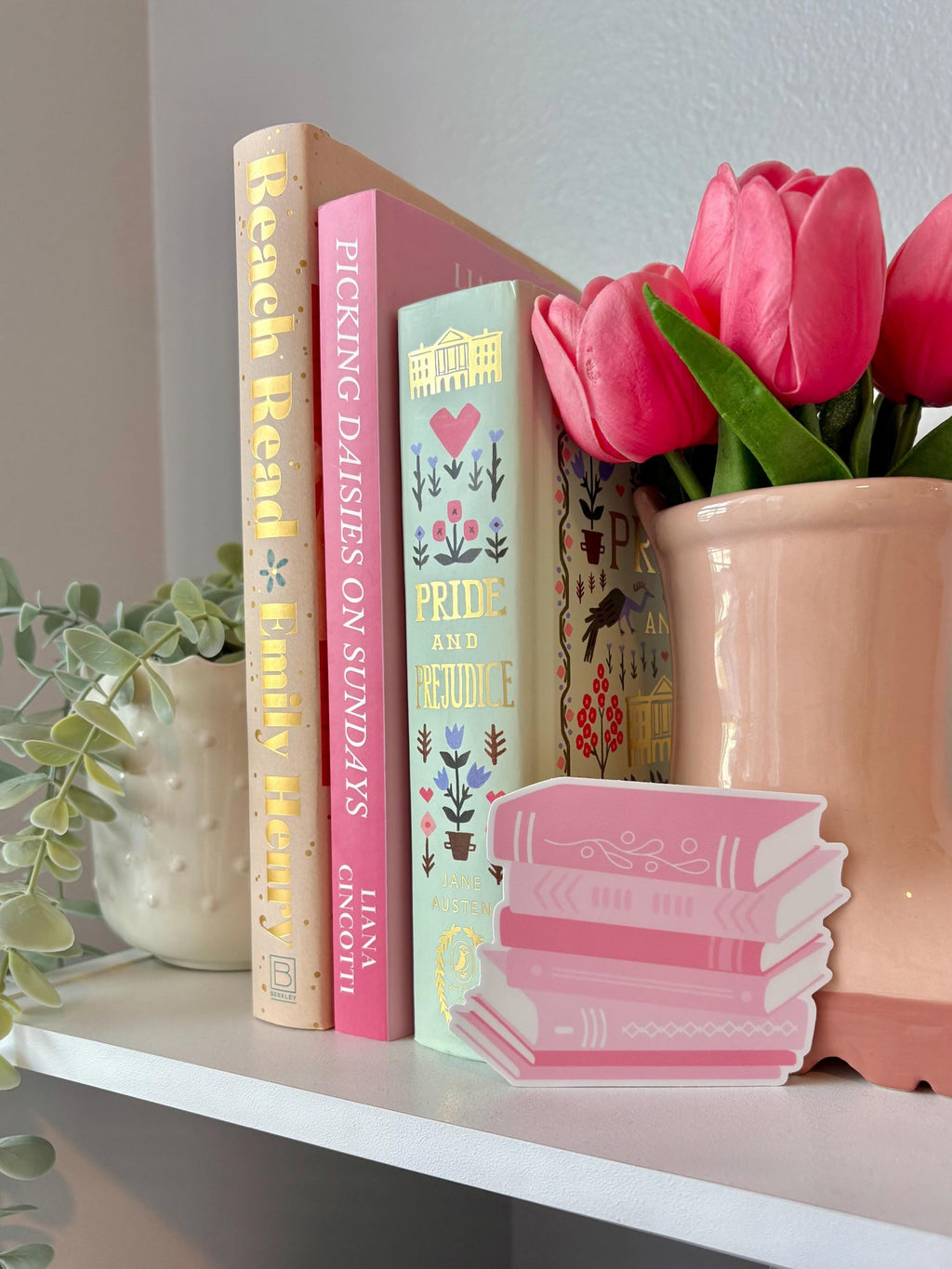 Pink Book Stack Sticker